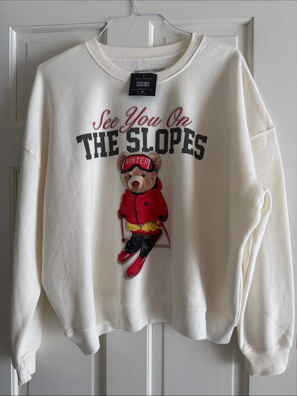 Grayson Threads Cream Crewneck with Red Ski Bear Graphic